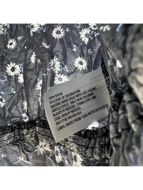 Floral Print Short Sleeve Cinched Waist Blouse BLUE WHITE XS - Picture 7 of 7